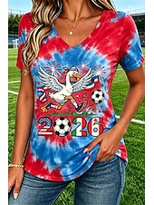 Women's T Shirt Print Graphic Animal Soccer Team Stylish Classic Casual Short Sleeve V Neck Regular Tops Casual Daily Blue Pink Red Orange Summer Spring