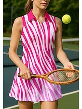 economico Abbigliamento Tennis da donna-Per donna Sfumatura Zebra Abito sportivo Abito polo da tennis Senza Maniche Zip a un quarto Elastico Traspirante Pallavolo Tennis Golf Colletto Collo ripiegato Vestito Rosa Blu Reale Blu