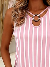 cheap Graphic Tank-Women's Keyhole Top Tunic Tank Top Keyhole Graphic Geometric Striped Stylish Classic Sleeveless Asymmetrical Long Tops Casual Daily Pink Summer Spring