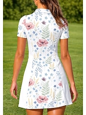 billige Kjole for kvinner-Dame Blomster Sportskjole Tennispolokjole Kortermet Forside Glidelås Quarter Zip UPF50+ Elastisk Svettereduserende Pustende Volleyball Tennis Golf Aftæpning Kjoler Hvit Tennis klær