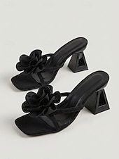 cheap Heeled Sandals-Women's Pink Floral Heeled Sandals – Open Toe Summer Dress Heels with Sculptural Heel for Resort Dinner, Vacation Evening &amp; Beach Party