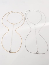 preiswerte Halskette für Damen-Damen-Körperkette mit tropfenförmigem Anhänger aus einer Legierung, gold-silbernes Rückenschmuckstück für Strandurlaub, Party-Abendgarderobe, rückenfreie Kleider und Resort-Styling