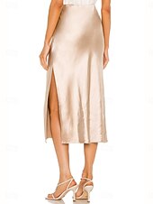 economico Gonne Formali-Per donna Gonne in raso Elegante Moda Midi Vita Alta Gonne Semplice Con Spacco Micro-elastico Feste Data Nero Champagne Marrone Verde Estate
