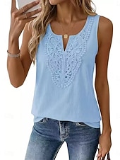 cheap Lace Tops-Women's Blouse Patchwork Plain Vintage Stylish Sleeveless V Neck Regular Tops Daily Outdoor Holiday Black White Navy Blue Apricot Rose Pink Summer Spring
