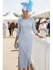 billiga Ankel längd-Åtsmitande Ankellång Festklänning Cocktail klänning Bröllopsgästklänning Klänning till brudens mor 3/4 ärm Rund hals Elegant Formell Stretch crepe med Applikationsbroderi Enfärgat