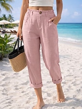 ieftine Pantalonii-Pentru femei Pantaloni cu aspect de in Pantaloni casual Vacanță De Bază Lungime până la glezne Talie Înaltă Comfortabil Inelastic Vacanță Oficial Stradă Albastru piscină Gri Închis Caisă Negru Var