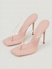 cheap Heeled Sandals-Women's Red Clear Strap Thong Stiletto Sandals – Sexy Cocktail Party Heels