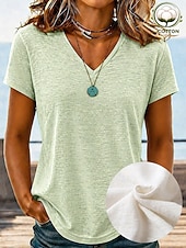  Mujer Camisa Blusa con textura Tops de verano Plano Elegante Clásico Manga Corta Escote en Pico Tops largos Casual Blanco Verde Claro Púrpula Claro Azul claro Verano Primavera