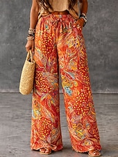 economico gamba larga e vita alta-Per donna Culotte Gamba Larga Gamba larga Chinos Vacanza Vintage Stile Etnico Lunghezza intera Vita Alta Floreale Grafico Coulisse Stampa Asciugatura Rapida Traspirabilità Morbido Inelastico Casuale