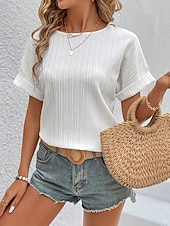  Per donna Maglietta Elegante Classico Manica Corta Girocollo Top Regolari Casuale Quotidiano Spiaggia Bianco Estate Primavera