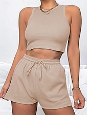 preiswerte Blusenanzüge für Damen-Damen Zweiteilige Sets Tank Top Shorts-Sets Ärmellos Rundhalsausschnitt Einfach Mode Streetwear Lässig Täglich Outdoor Schwarz Hellgrün Rosa Sommer Normale Passform