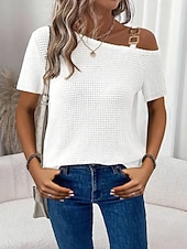 Χαμηλού Κόστους Απλή μπλούζα-Γυναικεία Μπλουζάκι Μπλουζάκι μπλουζάκι Κουρελού Σκέτο Μοντέρνα Στυλάτο Κλασσικό Κοντομάνικο Ασύμμετρος λαιμός Κανονικά μπλουζάκια Καθημερινά Εξόδου Σαββατοκύριακο