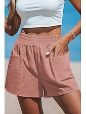 tanie Podstawowe fałszywe dno-Damskie Sztuczna bawełna len Typu Chino Szorty Letnie szorty Urlop Moda Moda miejska Krótki Wysoka talia Równina Kieszeń Elastyczny pas Wygodne Komfort Miękka Elastyczny Na zewnątrz Urlop Ulica