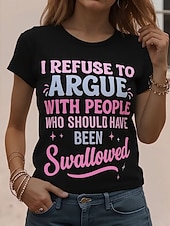 abordables T-shirt Humor &amp; Citations-T-shirt femme humoristique, imprimé patchwork, chat graphique, lettre, style basique classique, manches courtes, col rond, coupe classique, bleu, noir et rouge, été, printemps, automne, hiver #