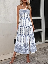 cheap Boho Dress-Women's Midi Dress Boho Dress Sundress Casual Dress Slip Dress Elegant Fashion Modern Outdoor Vacation Going out Regular Fit Plain Sleeveless Strapless Blue White Pink Summer Spring