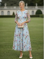 economico Lunghezza alla caviglia-Linea ad A Abito Lunghezza Tè Abito da Cocktail Abito da invitata a nozze Abito da cerimonia per signora Manica 3/4 Girocollo Elegante Casual Formale Ospite di nozze Derby del Kentucky Chiffon Tulle