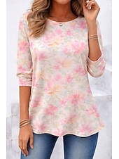 economico T-shirt floreale-Per donna Maglietta Stampato Floreale Grafico Piante Elegante Classico Moderno Manica Lunga Girocollo Top Regolari Quotidiano Weekend Abbigliamento da vacanza Blu Rosa Verde Estate Primavera