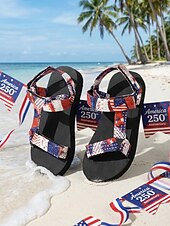  rødblå damesandaler med justerbare stropper og amerikansk flagg – lette strandsandaler for ferie, festival og hverdagsbruk