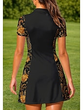 Χαμηλού Κόστους Φόρεμα Γυναικών-Γυναικεία Μπόχο Άνθινο Φόρεμα πόλο τένις Κοντομάνικο Τρίμηνο φερμουάρ Ελαστικό Σκούπισμα ιδρώτα Αναπνέει Πετόσφαιρα Τέννις Γκολφ Απορρίπτω Φορέματα Μαύρο Ρούχα τένις