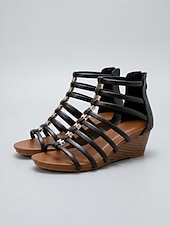 cheap Gladiator Sandals-Women's Brown Wedge Gladiator Sandals – Strappy Open Toe Summer Shoes with Cushioned Comfort, Lightweight Fashion Sandals for Travel, Walking, Beach &amp; Everyday Wear
