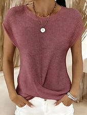  בגדי ריקוד נשים חולצה קצרה טופ טי Ruched אחיד אופנתי מסוגנן קלסי שרוולים קצרים צווארון עגול קצר חולצות רגילות יומי ליציאה סוף שבוע פול שחור לבן יין ירוק כהה קיץ אביב