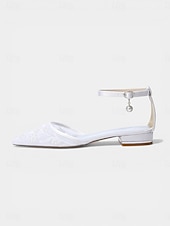 billiga Platta damskor-Women's Champagne Embroidered Ankle Strap Flats – Elegant Garden Party Dress Shoes