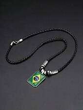 preiswerte Zubehör-Herren-Legierung &amp;Acryl-Halskette mit Anhängern in Nationalflaggen-Optik, verschiedene Ländermotive, lässiger Boho-Stil, perfekt für Fußballfans, Spieltage und Outdoor-Aktivitäten. &amp;Alltagskleidung