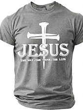  Jesus Cross The Way Truth Life Men's Religious Christian Spiritual T Shirt Graphic Crew Neck Short Sleeve Church Worship Gift for Believers Designer Clothing Apparel