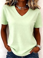  Femmes T-shirt Chemise en coton Couleur Unie Mode Élégant Basique Manche Courte Col en V Hauts Réguliers Occasionnel Quotidien Sortir Bleu Blanche Vert Claire Rose Claire Rouge Été Printemps