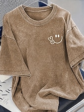 ieftine tricouri-Pentru femei 100% Βαμβάκι Tricou Cămașă din bumbac Topuri cu spălare vintage Simplu Epocă Modă Stilat Manșon scurt Stil Nautic Rotund Topuri obișnuite Casual Zilnic Ieșire Albastru piscină Gri și Alb