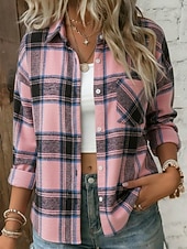 economico Bluse a righe e geometriche-Per donna Camicia Camicia button-down Camicia casual Blusa Bottoni Plaid Elegante Classico Moderno Manica Lunga Colletto a Camicia Top Regolari Quotidiano Ferie Uscire Blu Rosa Vino Estate Primavera