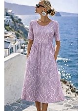 preiswerte Kunst &amp; Design Kleider-Damen Midikleid Shiftkleid Urlaub Lässig Normale Passform Grafik Tupfen Kurzarm Rundhalsausschnitt Blau Rosa Purpur Grün Sommer Frühling