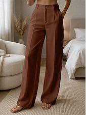 Χαμηλού Κόστους φαρδύ πόδι &amp; ψηλόμεσο-Γυναικεία Πλατύ Πόδι Παντελόνια Παντελόνι επίσημο Casual παντελόνι Μοντέρνα Κομψό στυλ street Βασικό Πλήρες μήκος Ψηλή Μέση Σκέτο Τσέπη Ελαστική μέση Άνετο Ανελαστικό Καθημερινά Γραφείο Διακοπές