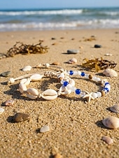 Недорогие Женский браслет-Женский богемный браслет на лодыжку из ракушек с подвесками в виде звезд, двухслойный, регулируемая длина, идеально подходит для пляжного отдыха, повседневной носки и летних аксессуаров.