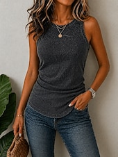  نسائي قطن مغسول 100% Cotton قميص قطني عتيق موضة أنيق بدون كم رقبة عالية مدورة قمصان عادية فضفاض أزرق أسود بنفسجي فاتح الصيف الربيع