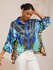 halpa Puserot &amp;amp; Paidat-viidakkovillijuhla silkkinen satiinipaita dolmanhihoilla