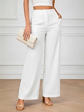 cheap Wide Leg &amp; High Waisted-Women's Wide Leg Chinos Elegant Vacation Fashion Full Length High Waist Plain Comfy Comfort Soft Inelastic Daily Outdoor Office Blue Black White Brown Summer Spring Fall Loose Fit