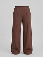 abordables pierna ancha y cintura alta-Mujer Perneras anchas Vacaciones Básico Longitud total Alta cintura Color sólido Bolsillo Cómodo Microelástico Diario Café marrón Negro Gris Ligero Primavera Holgado
