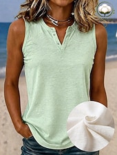 Mujer Camisa Blusa con textura Tops de verano Plano Elegante Clásico Sin Mangas Escote en Pico Henley Tops regulares Casual Blanco Verde Claro Púrpula Claro Azul claro Verano Primavera