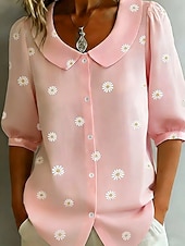 abordables Blusas Florales-Mujer Camisa Camisa con botones Blusa Botones Floral Elegante Clásico Moderno Manga Larga Cuello Camisero Tops regulares Diario Festivos Noche Blanco Rosa Verde Trébol Rosa Brillante Verano Primavera