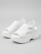 voordelige Sport Sandalen-Damessandalen met sleehak in bruin gebreid materiaal, ademende gebreide sportsandalen, veelzijdige casual schoenen voor vakantie en wandelen. &amp;zomerse dag