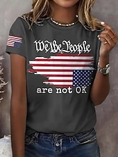  День независимости США Жен. Футболка С принтом Графика Флаг Стиль Классика На каждый день С короткими рукавами Вырез под горло Обычные топы Повседневные Синий Цвет золы Черный Белый Лето Весна