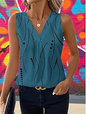 cheap Graphic Tank-Women's Tank Top Graphic Geometric Abstract Elegant Vintage Stylish Sleeveless V Neck Crop Tops Beach Wedding Casual Daily Blue White / Black White Light Green Brown Summer Spring