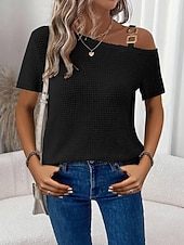 Χαμηλού Κόστους Απλή μπλούζα-Γυναικεία Μπλουζάκι Μπλουζάκι μπλουζάκι Κουρελού Σκέτο Μοντέρνα Στυλάτο Κλασσικό Κοντομάνικο Ασύμμετρος λαιμός Κανονικά μπλουζάκια Καθημερινά Εξόδου Σαββατοκύριακο