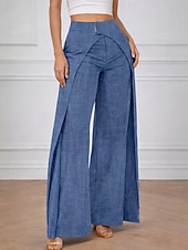 abordables jambe large et taille haute-Femmes Jambe large Chinos Slacks Élégant Mode Streetwear Longueur complète Naturel Uni Avec Poches Taille Élastique Confortable Extérieur Non Elastique Extérieur Vacances Formel Noir Marron Bleu ciel