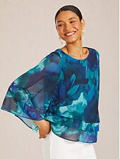 economico camicie, top e camicette-Top a strati in chiffon con fantasia Ocean Bloom