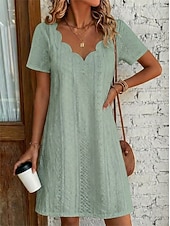  Women's Knee Length Dress White Dress Summer Dress Eyelet Dress Elegant Fashion Modern Beach Vacation Holiday Regular Fit Plain Short Sleeve V Neck Blue White Yellow Pink Summer Spring