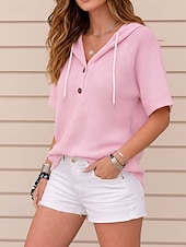  בגדי ריקוד נשים חולצה חולצת וופל טלאים כפתורים צבע אחיד אחיד אלגנטית מסוגנן קלסי ללא שרוולים שרוולים קצרים עם קפוצ'ון חולצות רגילות קזו'אל יומי חגים ירוק בהיר ורוד מסמיק סגול בהיר כחול בהיר