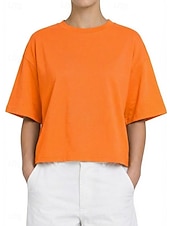 economico T-shirt semplice-Per donna Taglia grande Maglietta Tinta unica Elegante Casual Manica Corta Girocollo Top Regolari Quotidiano Sportivo Uscire Nero Bianco Giallo Blu marino Arancione Estate Primavera