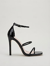 cheap Heeled Sandals-Women's Black Strappy Stiletto Heel Sandals, Open Toe Ankle Strap Elegant Dress Shoes for Cocktail Party, Evening Events &amp; Formal Occasions